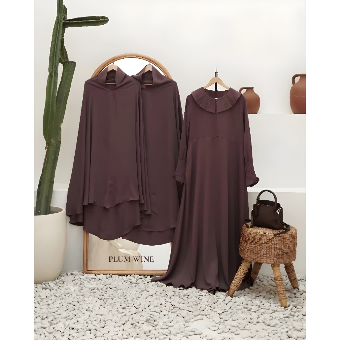 Abaya Qasidan Series in Plum Wine color.