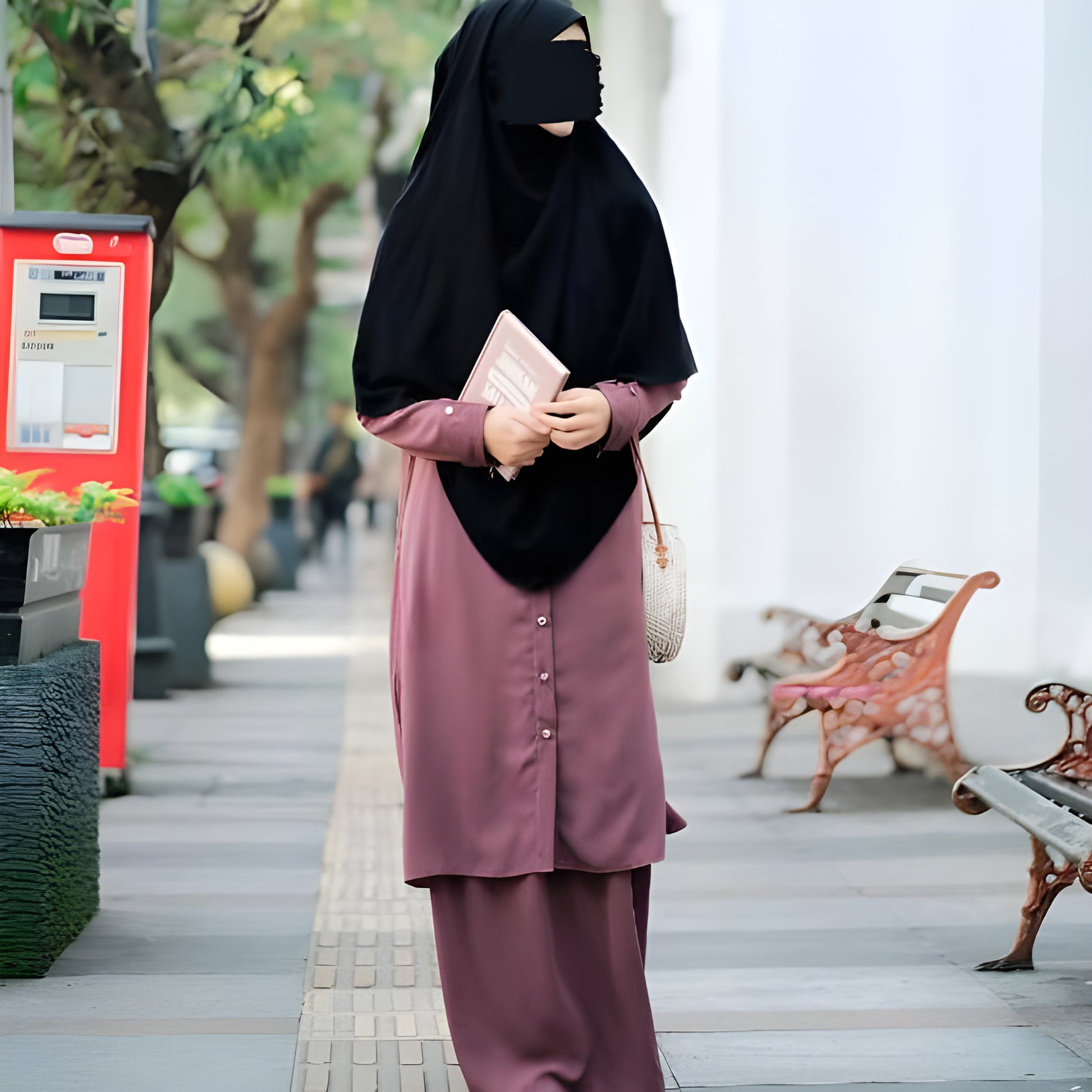 Alesyari Shop I  Plum Wine Sahla Tunic & Fortaleza Abaya with French Khimar I Eid Adha Series