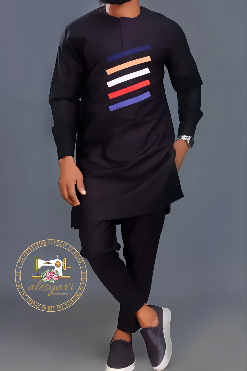 Alesyari Shop I Men's Dashiki Tradition T-shirt Set with Round Neck and Long Sleeves, Perfect for a National Casual Dress Look