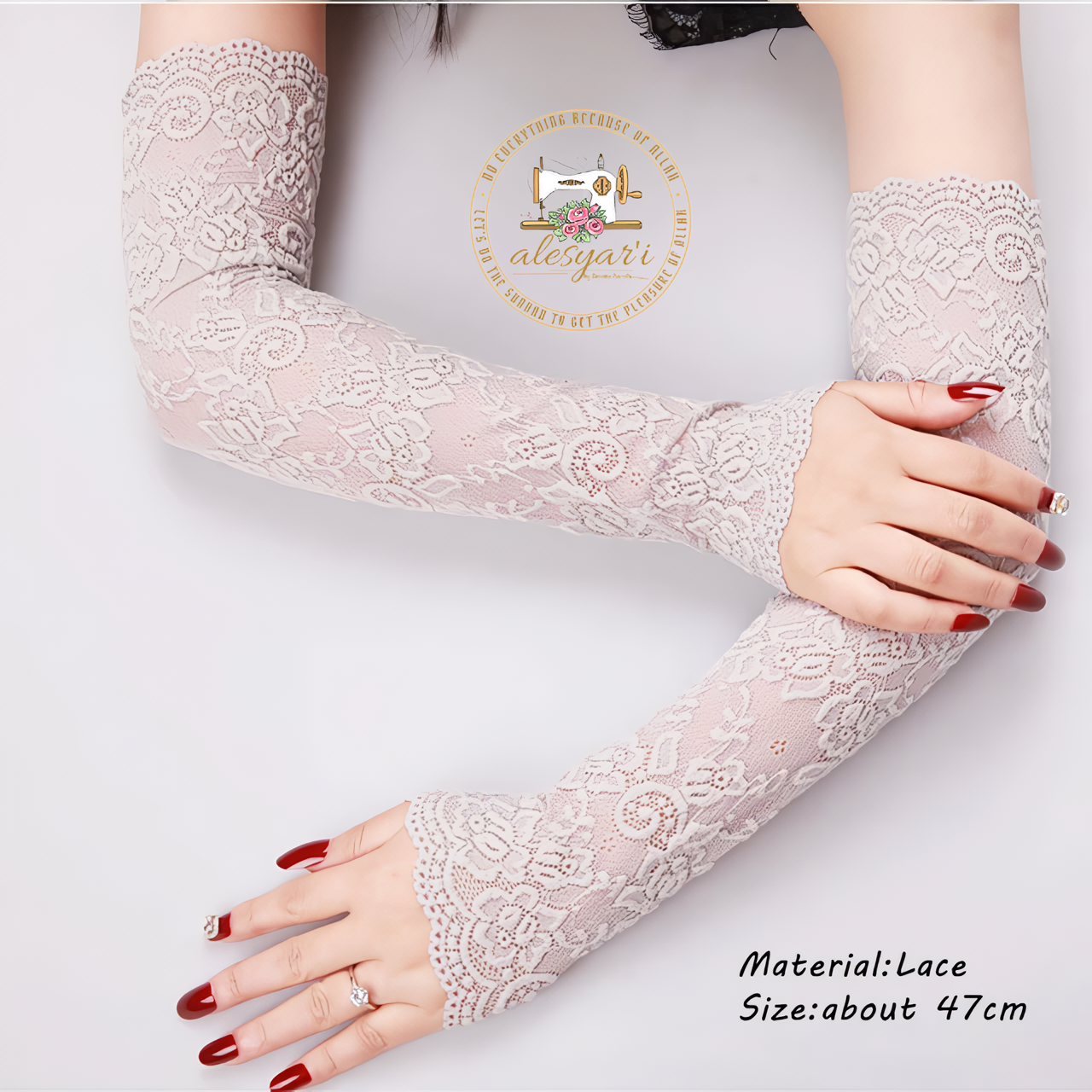 Alesyari Shop I Summer Sunscreen Lace Gloves Stylish Pair of Long Fingerless Silk Mittens with Elastic Sleeves for Women