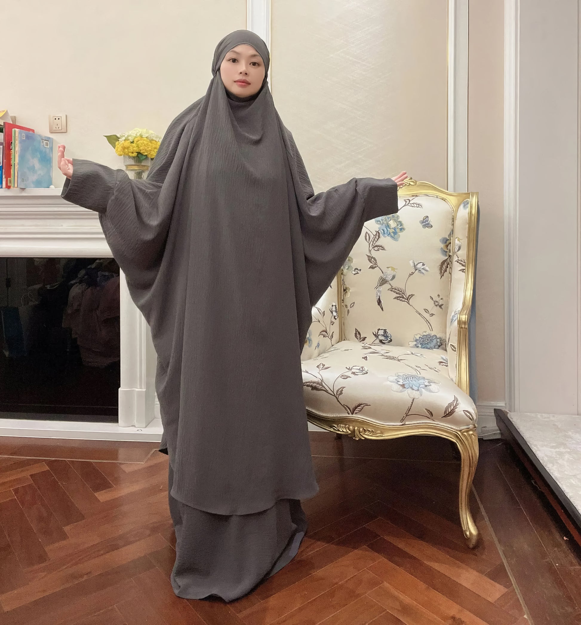 Alesyari Shop I Long Khimar Set: Muslim Abaya, Dubai Saudi Prayer Dress - 2 Pieces