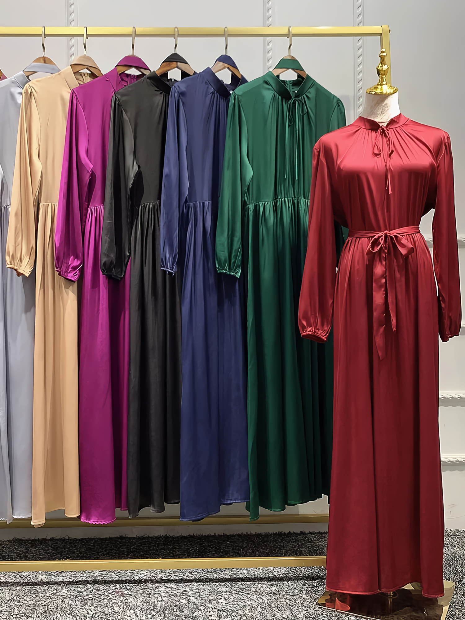 Satin Abaya Long Dress Women Elegant Big Swing Belted Hijab Robe Islam Dubai Turkish Modest Abayas Muslim African Dresses