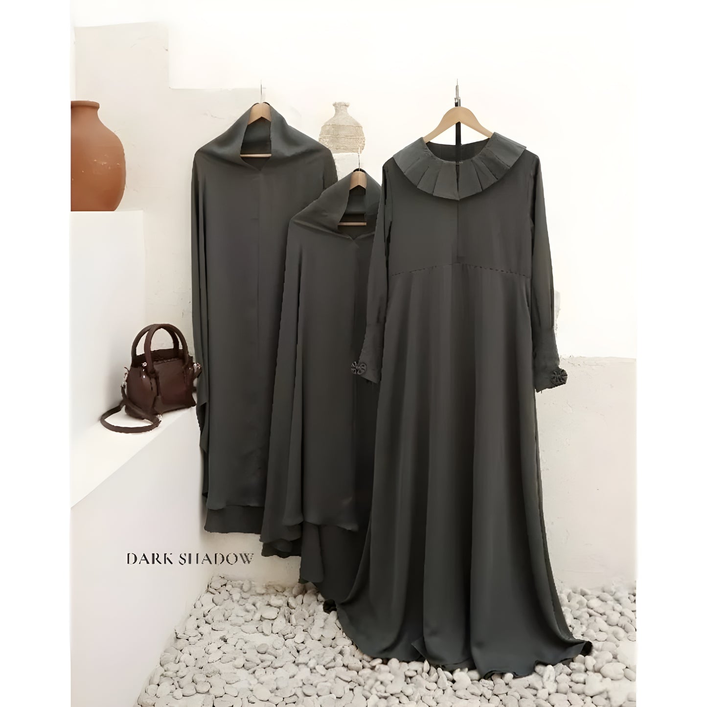 Abaya Qasidan Series in Dark Shadow color.