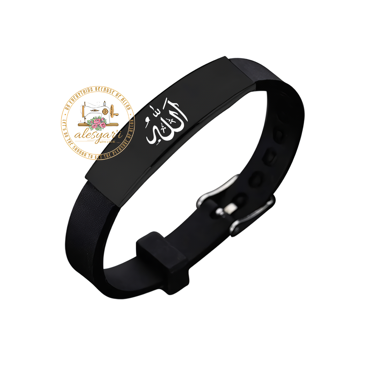 Alesyari Shop I Stylish Adjustable Black Stainless Steel Bracelet: Muslim Allah Shahada Silicone Wristband – Unique Islam Jewelry