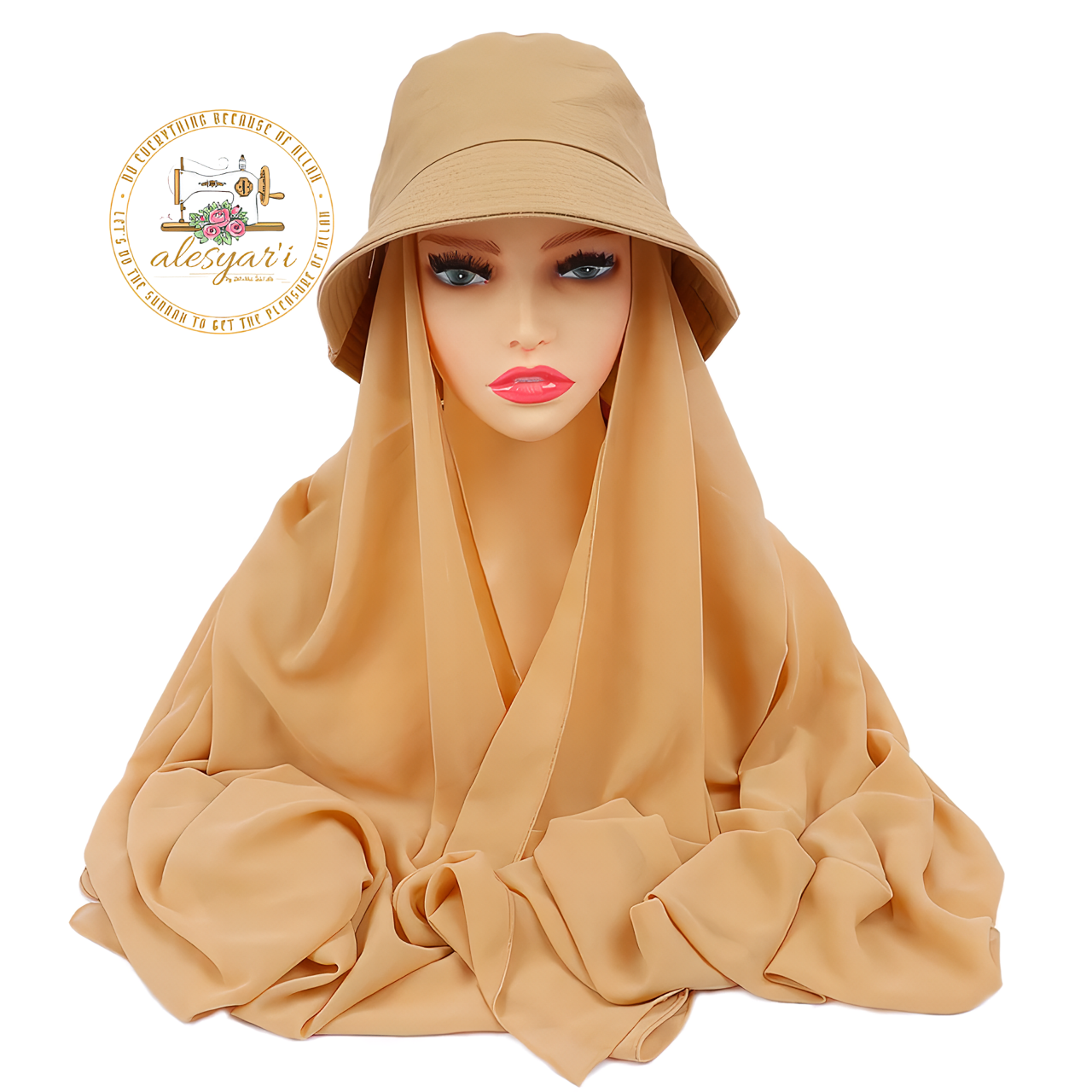 Alesyari Shop I Stylish Muslim Women's  Bucket Hat with Chiffon Hijab Ready-to-Wear Instant Headscarf for Sports and Leisure