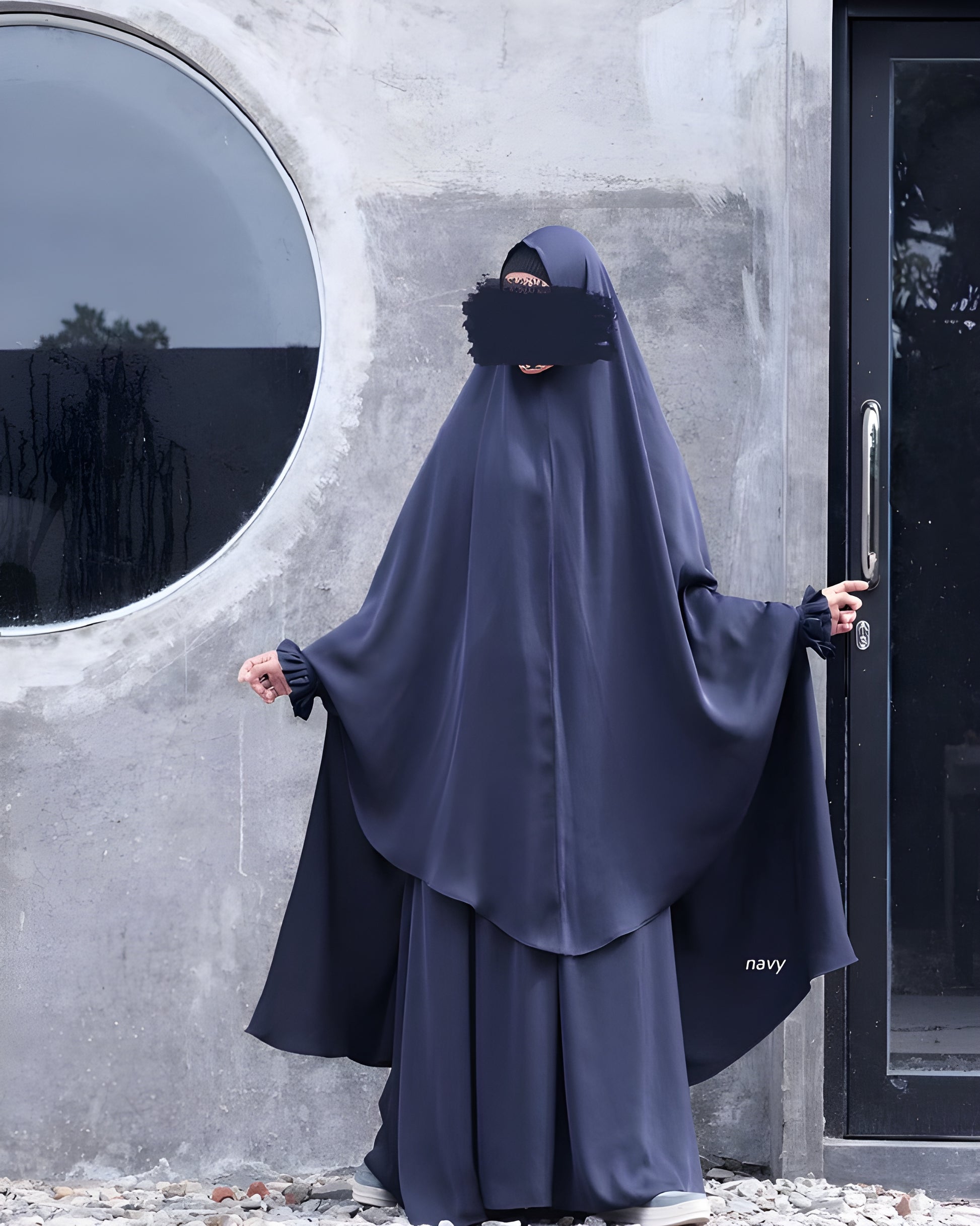 Abaya Nourah Series Basic Non Pad Khimar in Navy color.