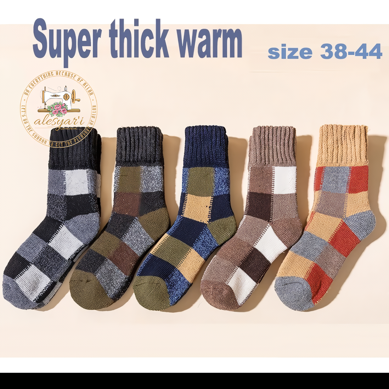 Alesyari Shop I Winter Bliss: 5 Pairs of High-Quality Thicken Wool Socks for Men – Cozy Towel Lining, Warmth, and Style in Every Step! Ideal Cotton Christmas Gift, Male Thermal Comfort in Sizes 38-45