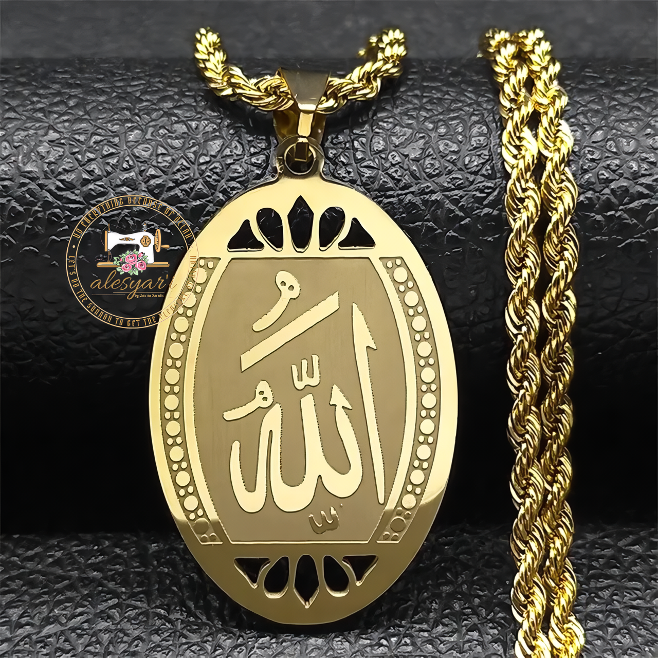 Alesyari Shop I Exquisite Stainless Steel Arabic Quran Necklace: Elegant Islamic Jewelry for Men, a Symbol of Faith in Allah