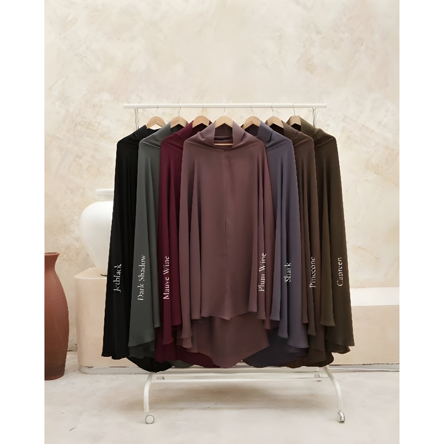 7 color choices of Soft Pad Khimar Style.