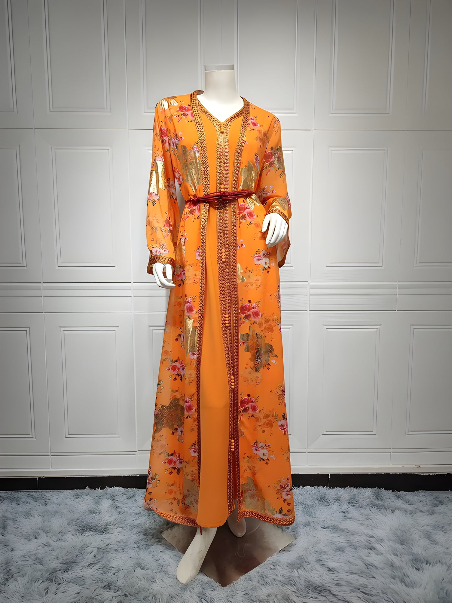 Alesyari Shop I Chiffon Print Muslim Dress: Two-Piece Ramadan Gown