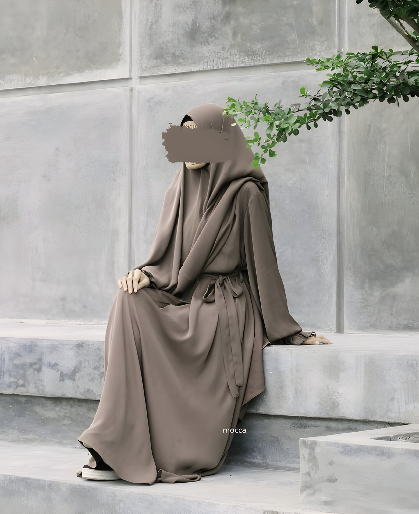 Abaya Nourah Series Basic Non Pad Khimar in Mocca color.