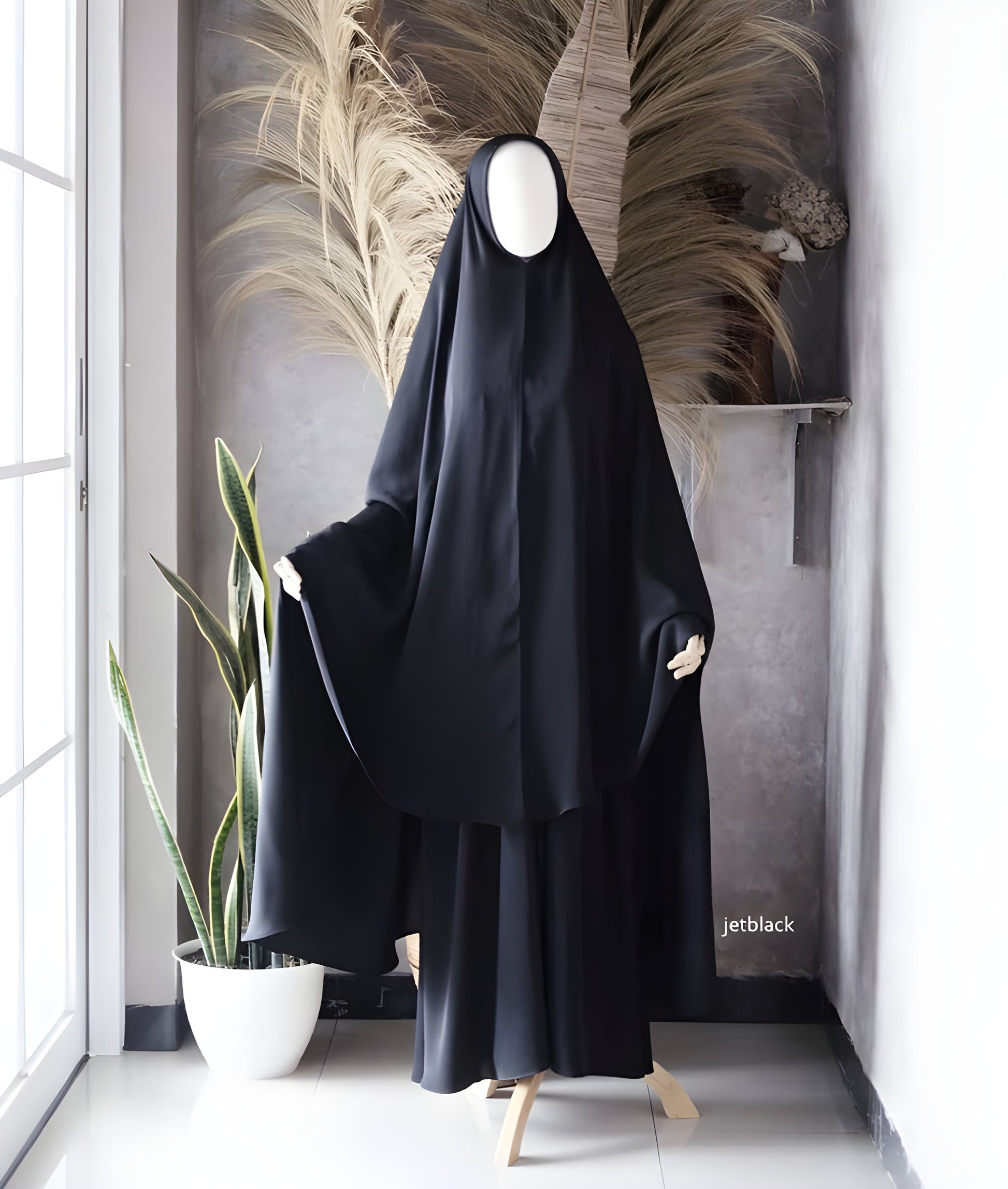 Abaya Nourah Series Basic Non Pad Khimar in Jetblack color.