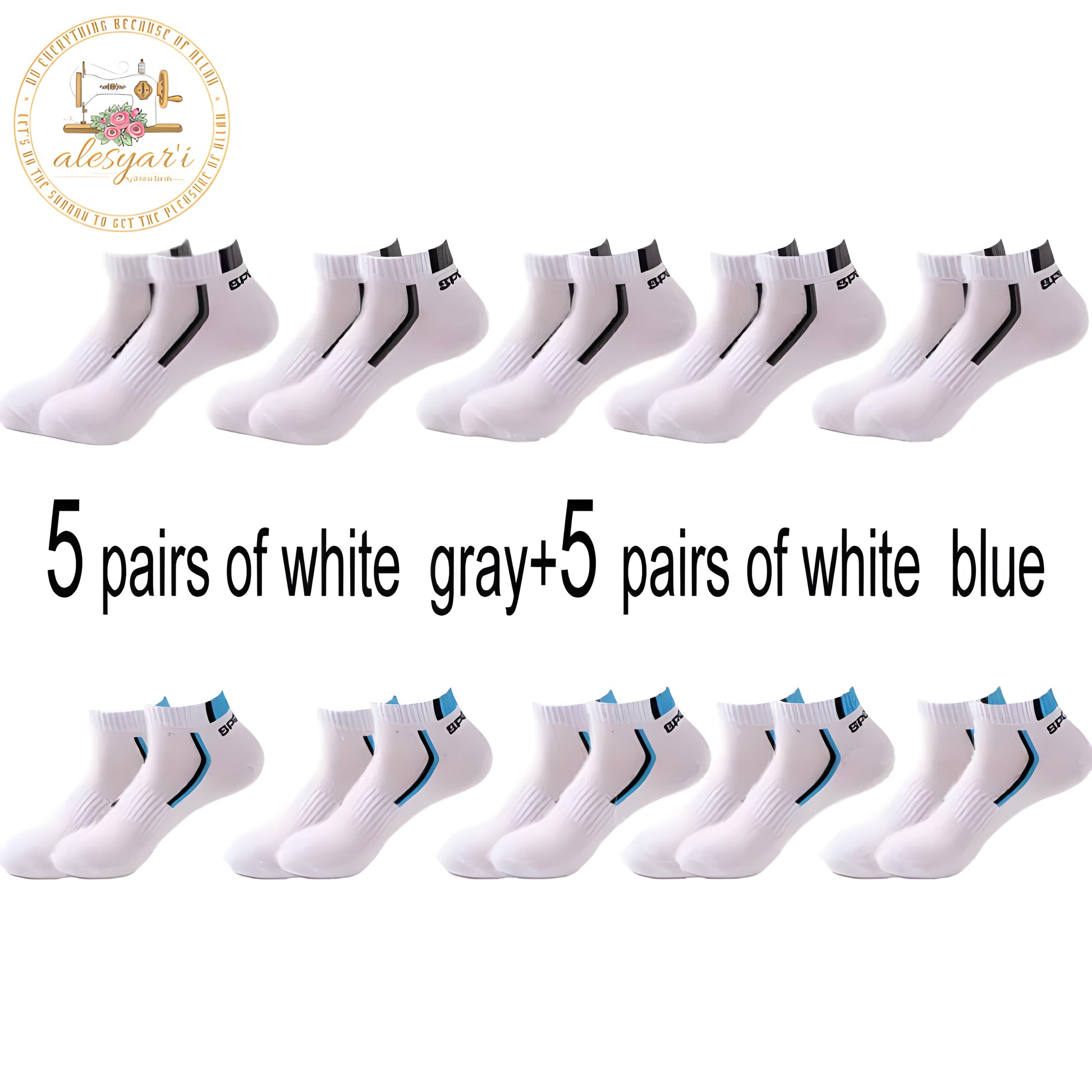 Alesyar'i I 10 Pairs of High-Quality Men's Ankle Socks: Breathable Cotton, Mesh Design, Casual Athletic Style for a Cool and Comfortable Summer