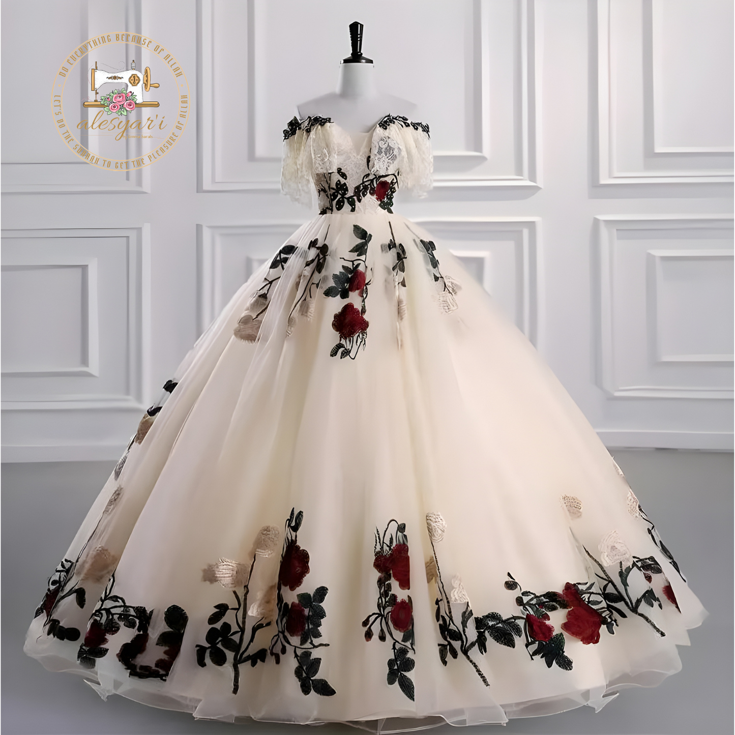 Alesyar'i I Chic Elegance: New Champagne Quinceañera Dresses with Luxury Lace, Off-The-Shoulder Prom Ball Gown, Perfect for Plus Size Quinceañera Glamour