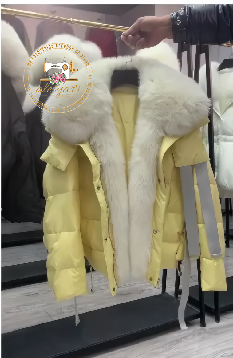 Alesyari Shop I Stylish Winter Jackets for Women with Genuine Fox Fur Collar and Goose Down Filling