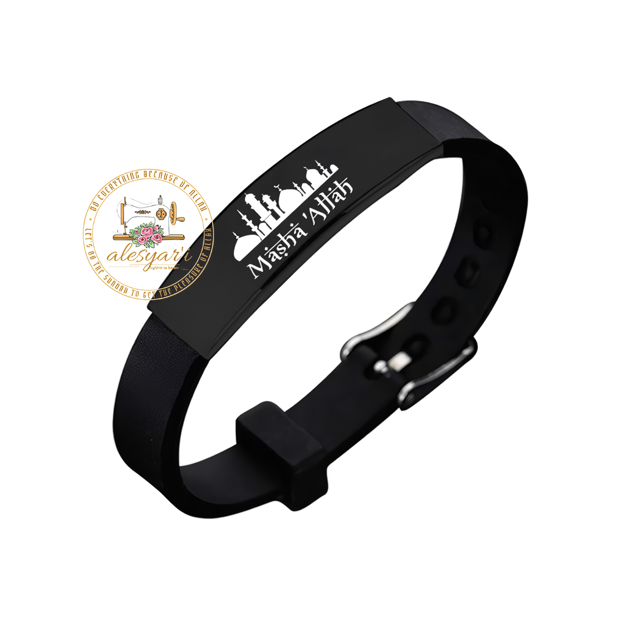 Alesyari Shop I Stylish Adjustable Black Stainless Steel Bracelet: Muslim Allah Shahada Silicone Wristband – Unique Islam Jewelry