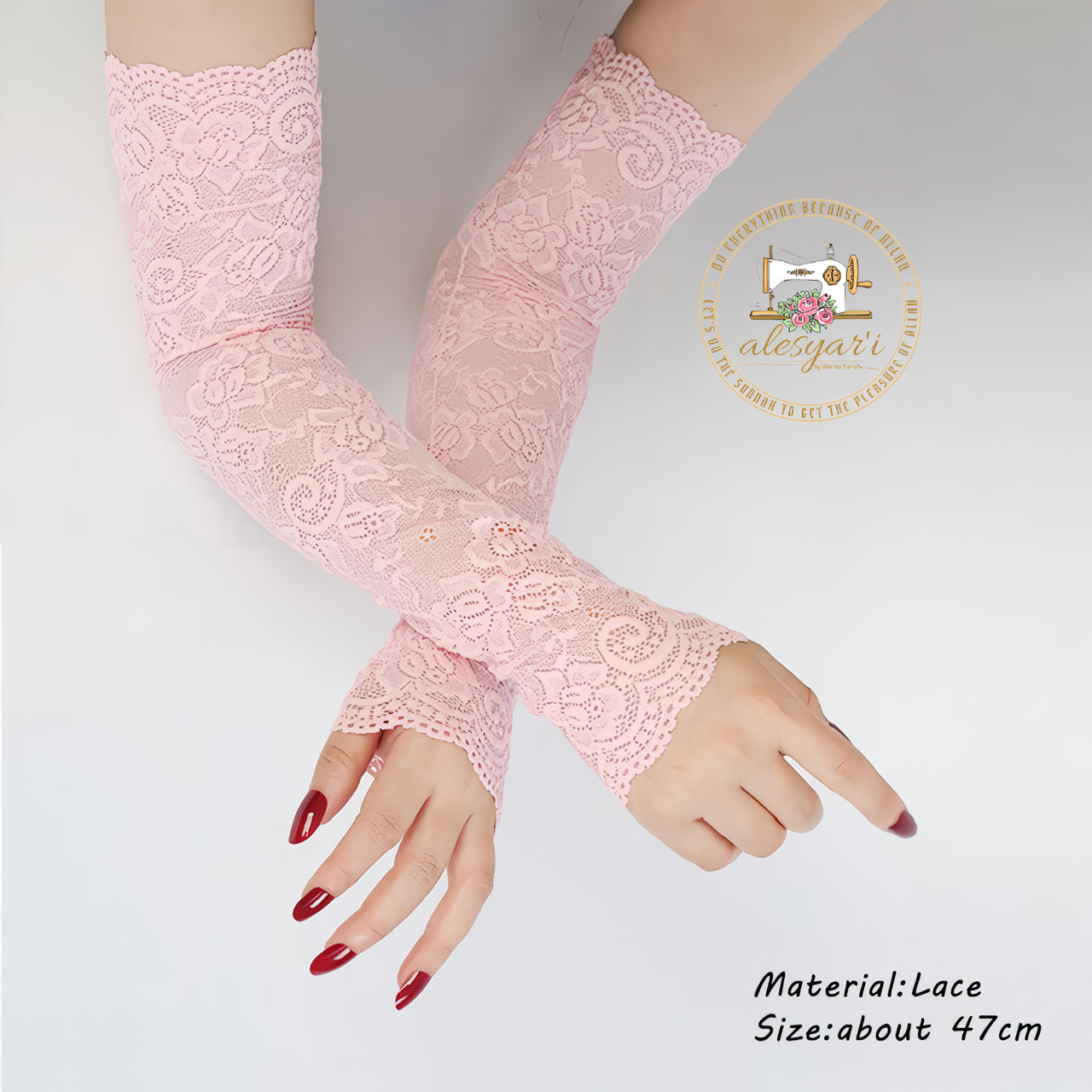 Alesyari Shop I Summer Sunscreen Lace Gloves Stylish Pair of Long Fingerless Silk Mittens with Elastic Sleeves for Women