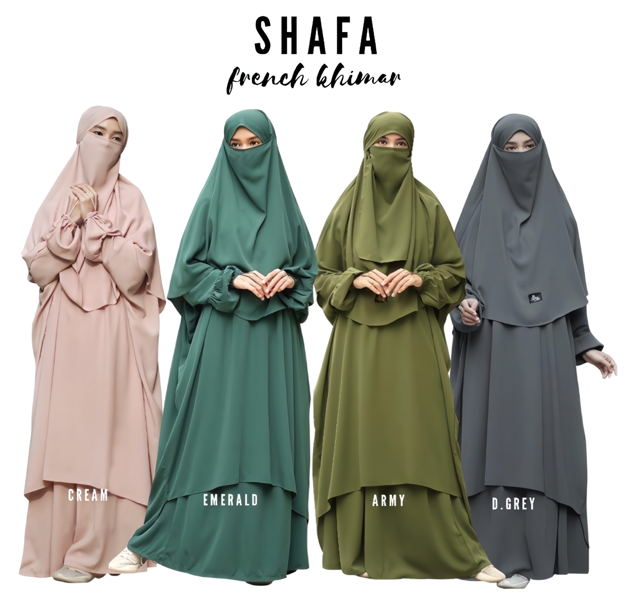 Alesyari Shop I Shafa Tunic with French Khimar, Long Skirt, Transformer Hijab, Instant Jilbab, and Optional Half Niqab Veil