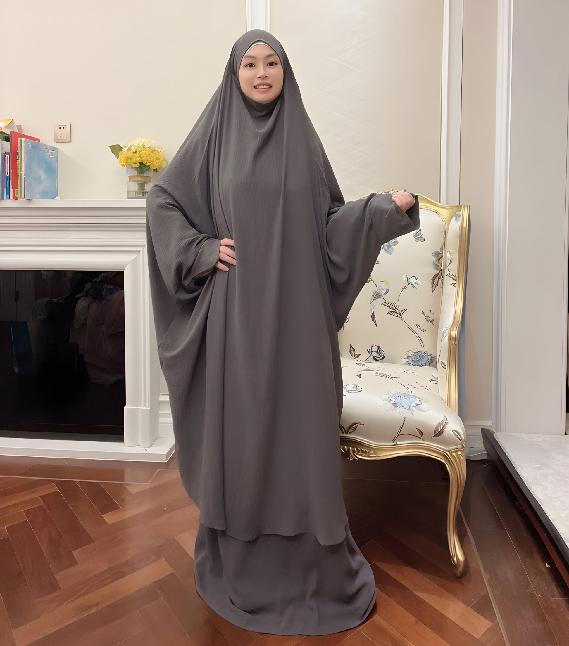 Alesyari Shop I Long Khimar Set: Muslim Abaya, Dubai Saudi Prayer Dress - 2 Pieces