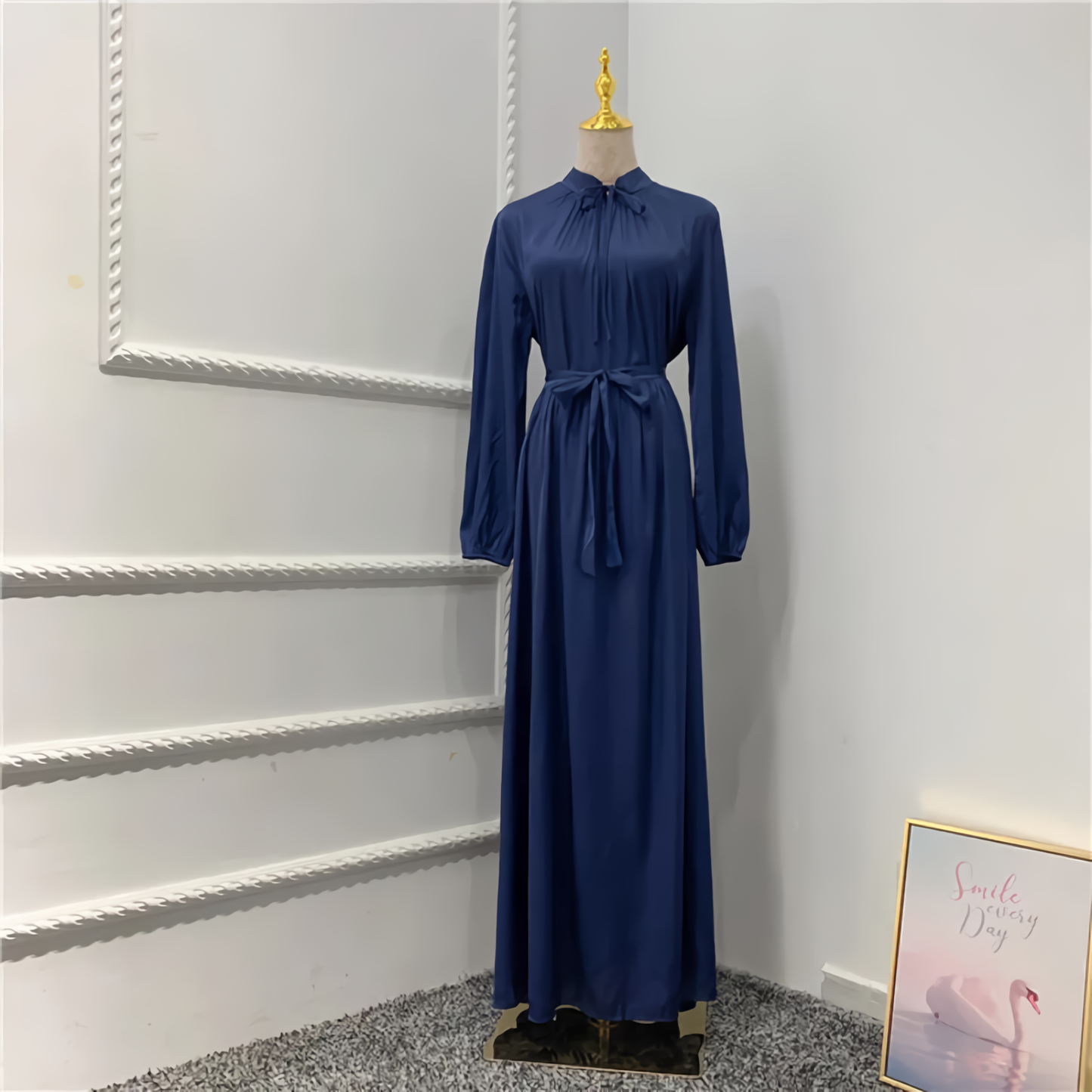 Satin Abaya Long Dress Women Elegant Big Swing Belted Hijab Robe Islam Dubai Turkish Modest Abayas Muslim African Dresses