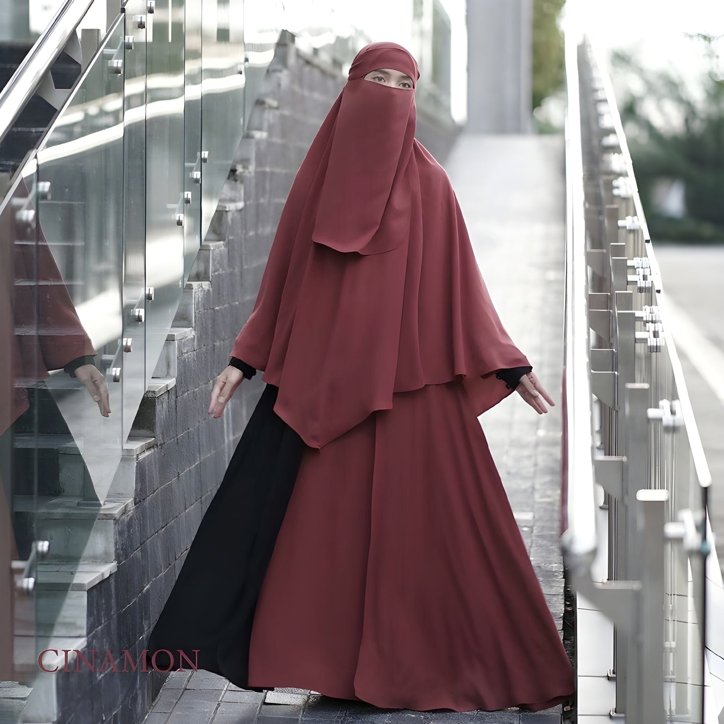 Abaya Hawra Series in Cinnamon mix Formal Jetblack color.