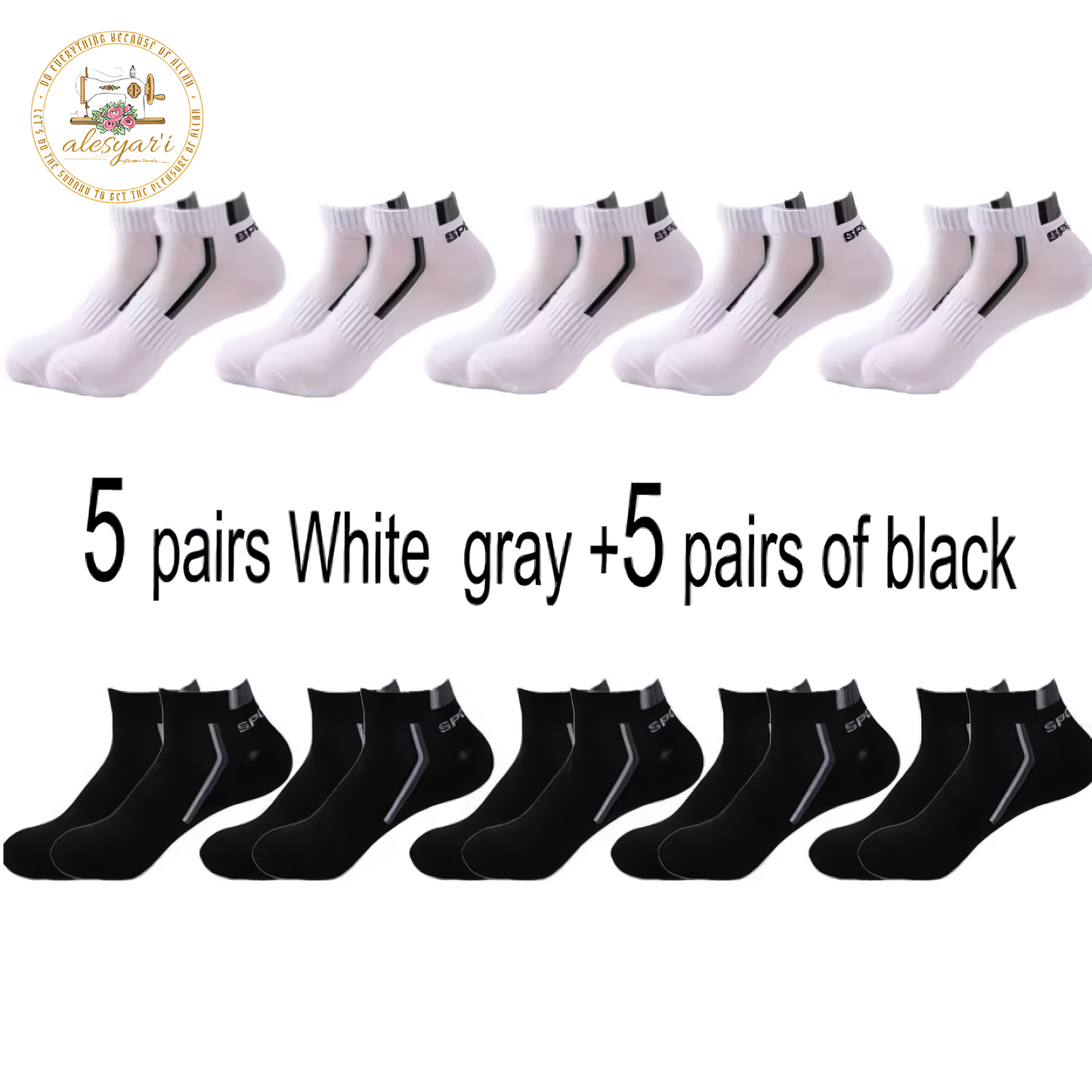 Alesyar'i I 10 Pairs of High-Quality Men's Ankle Socks: Breathable Cotton, Mesh Design, Casual Athletic Style for a Cool and Comfortable Summer