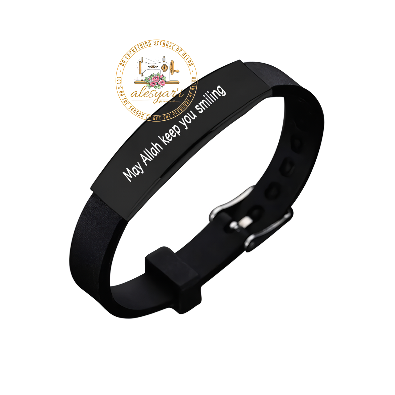 Alesyari Shop I Stylish Adjustable Black Stainless Steel Bracelet: Muslim Allah Shahada Silicone Wristband – Unique Islam Jewelry