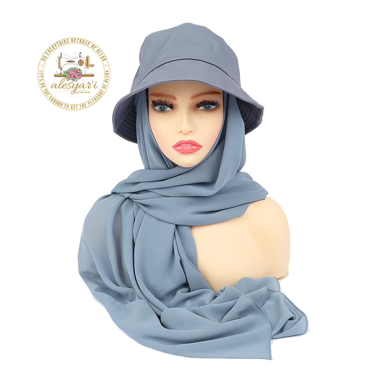 Alesyari Shop I Stylish Muslim Women's  Bucket Hat with Chiffon Hijab Ready-to-Wear Instant Headscarf for Sports and Leisure