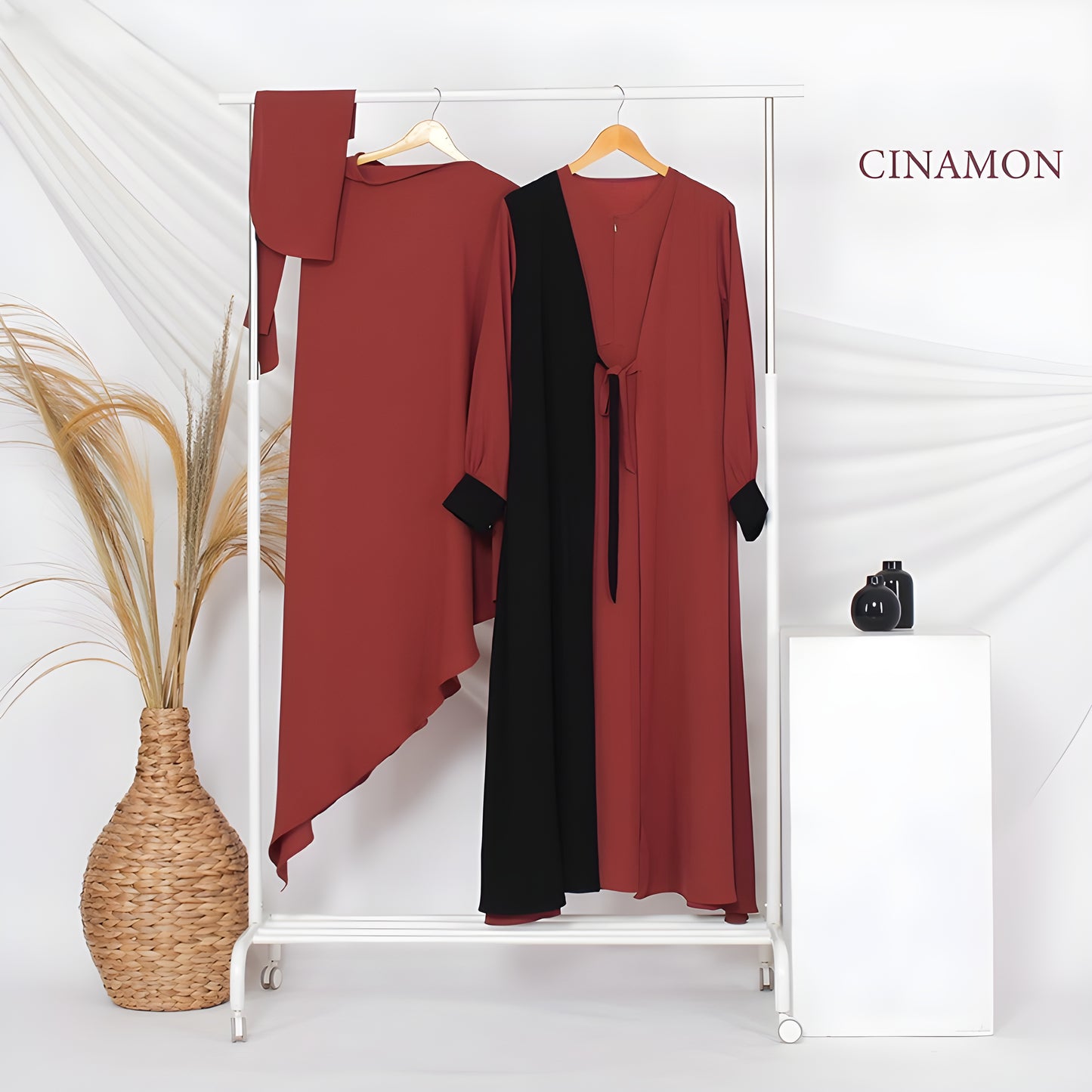 Abaya Hawra Series in Cinnamon mix Formal Jetblack color.