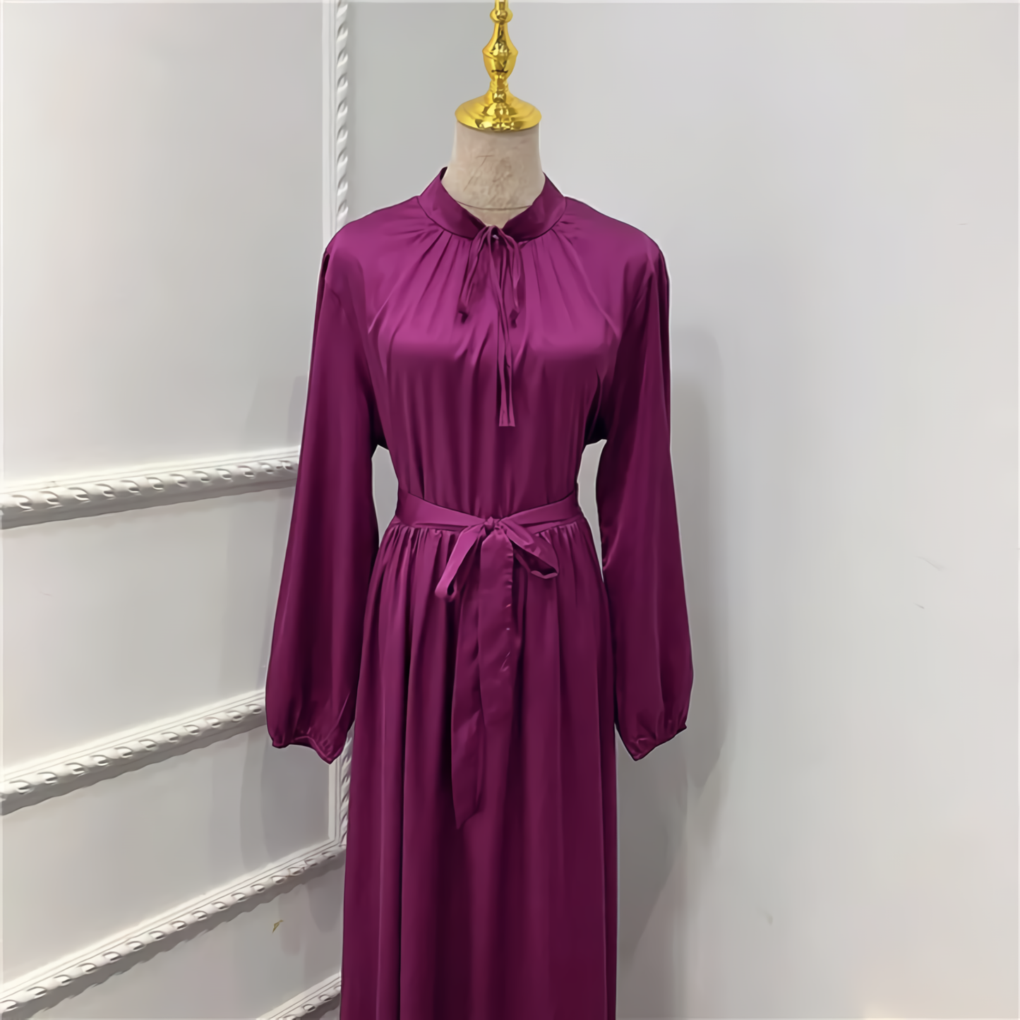 Satin Abaya Long Dress Women Elegant Big Swing Belted Hijab Robe Islam Dubai Turkish Modest Abayas Muslim African Dresses