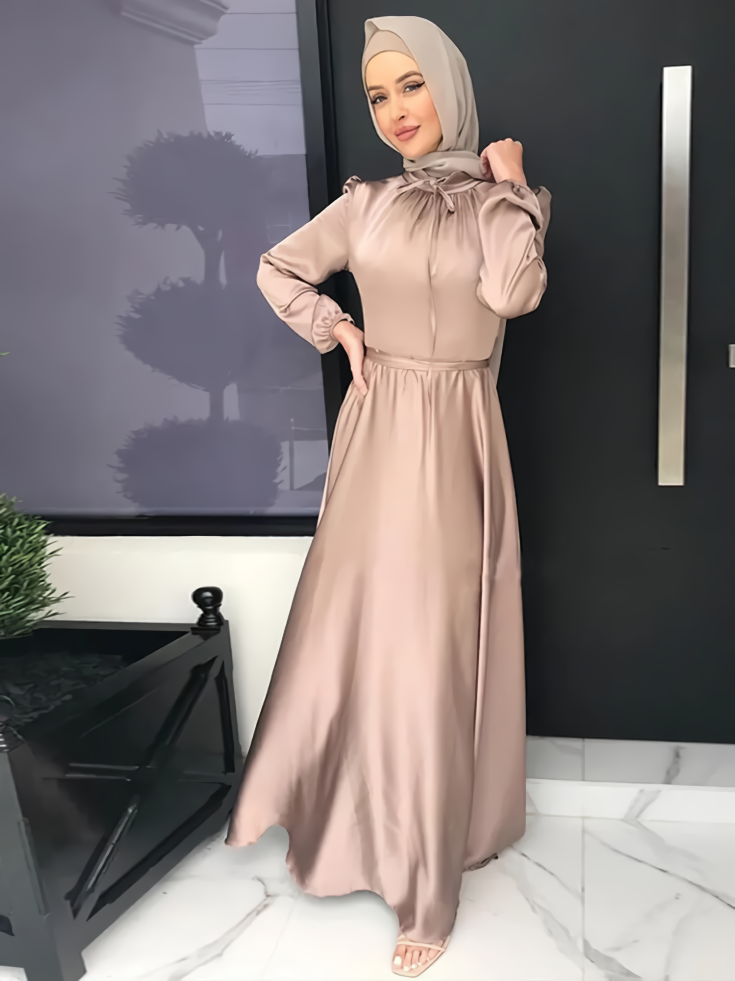 Satin Abaya Long Dress Women Elegant Big Swing Belted Hijab Robe Islam Dubai Turkish Modest Abayas Muslim African Dresses