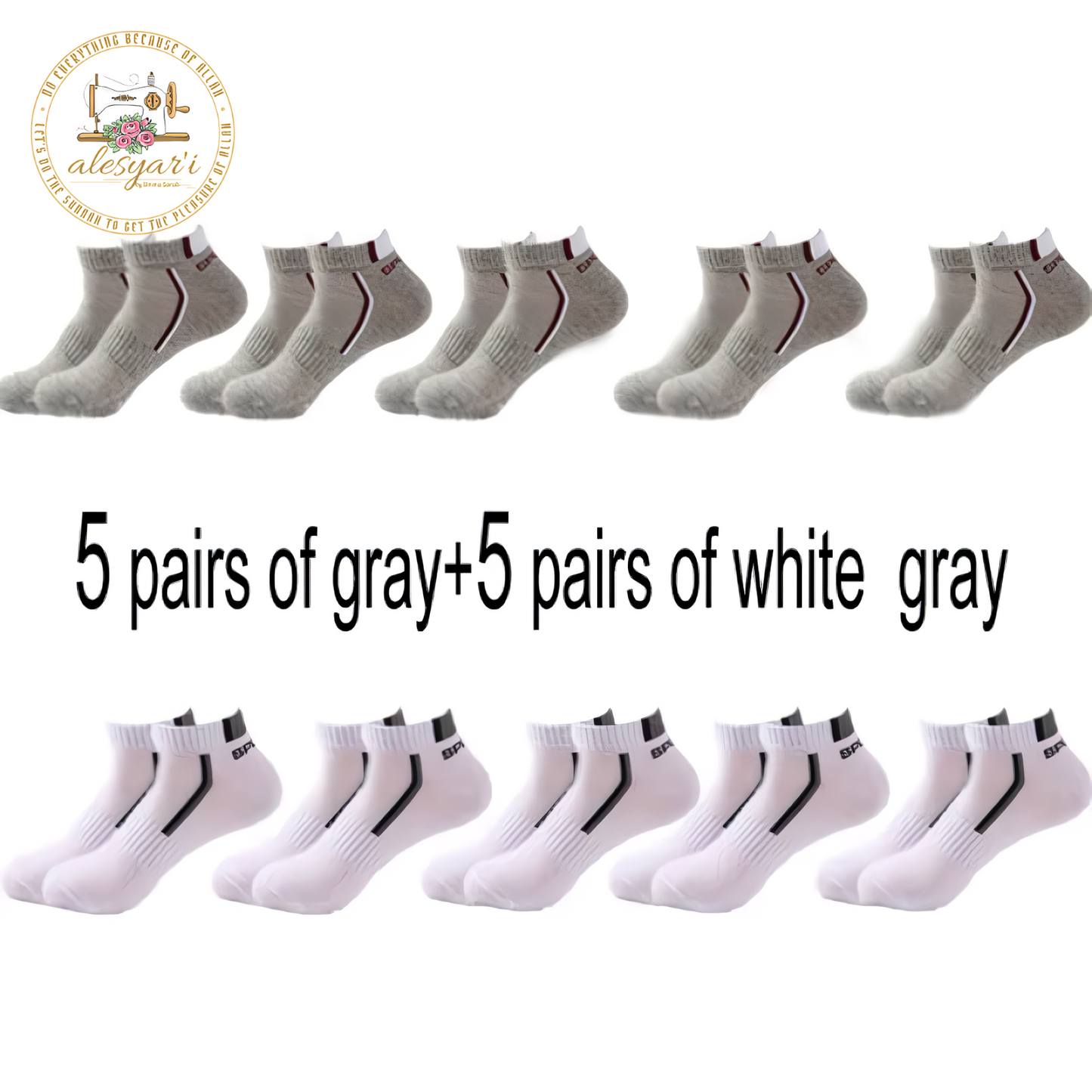 Alesyar'i I 10 Pairs of High-Quality Men's Ankle Socks: Breathable Cotton, Mesh Design, Casual Athletic Style for a Cool and Comfortable Summer