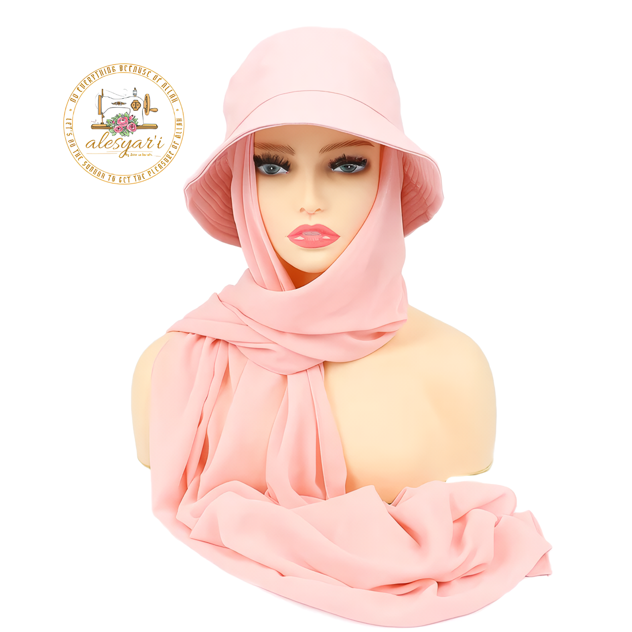 Alesyari Shop I Stylish Muslim Women's  Bucket Hat with Chiffon Hijab Ready-to-Wear Instant Headscarf for Sports and Leisure