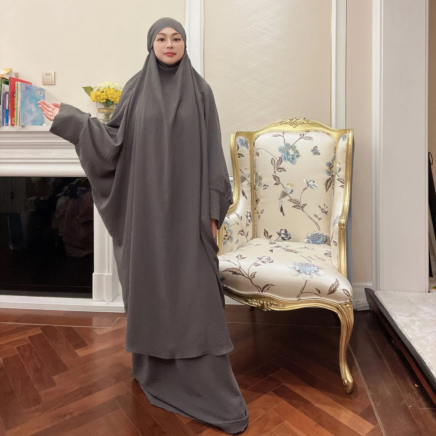 Alesyari Shop I Long Khimar Set: Muslim Abaya, Dubai Saudi Prayer Dress - 2 Pieces