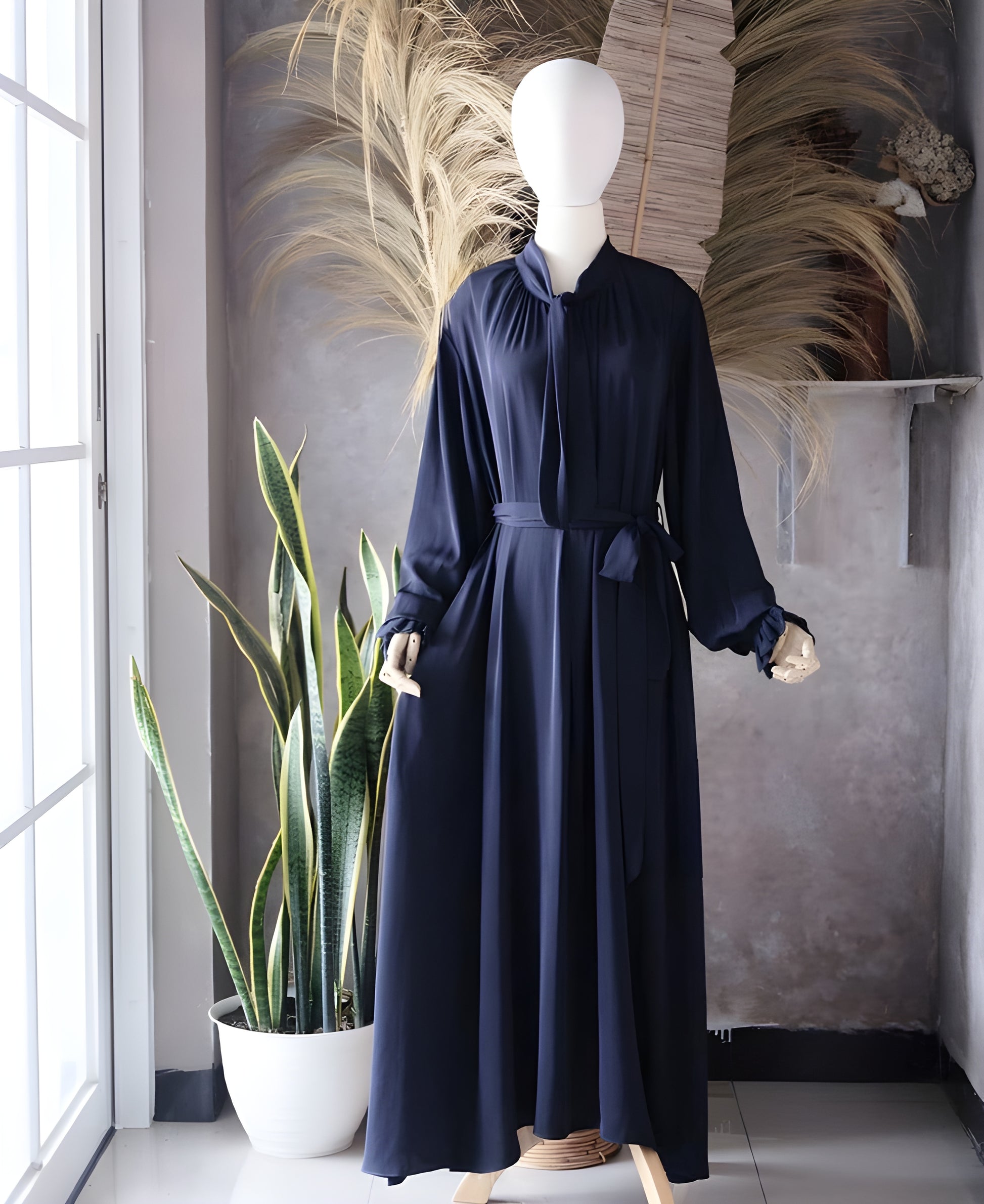 The detail of Abaya Nourah Series in Navy color.