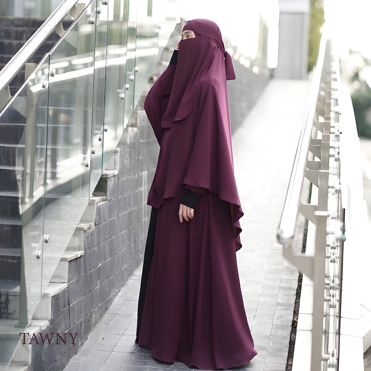 Abaya Hawra Series in Tawny mix Formal Jetblack color.