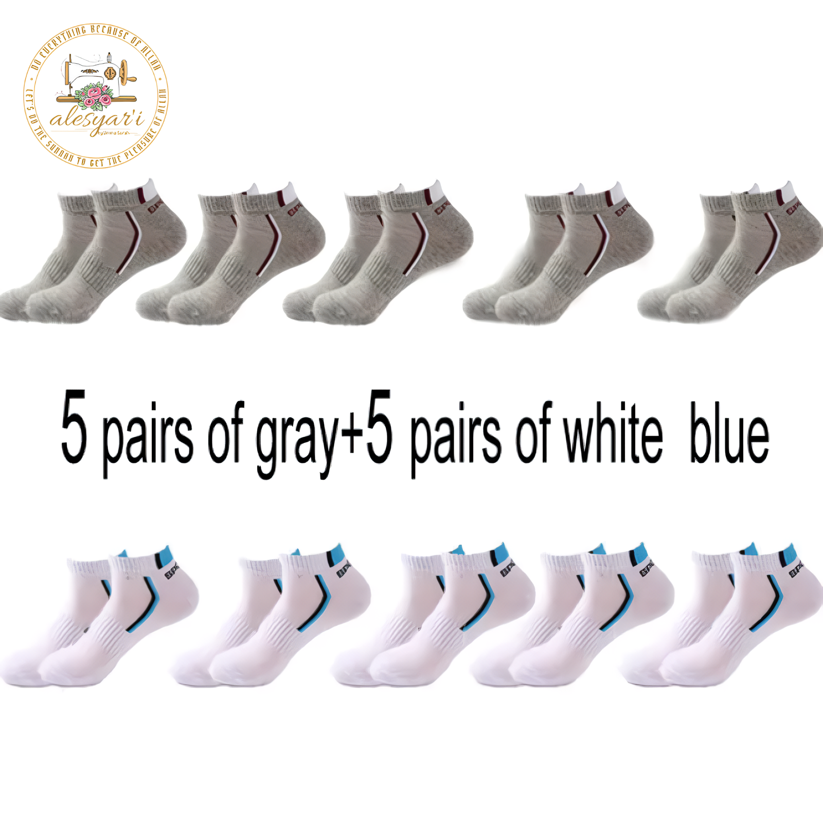 Alesyar'i I 10 Pairs of High-Quality Men's Ankle Socks: Breathable Cotton, Mesh Design, Casual Athletic Style for a Cool and Comfortable Summer