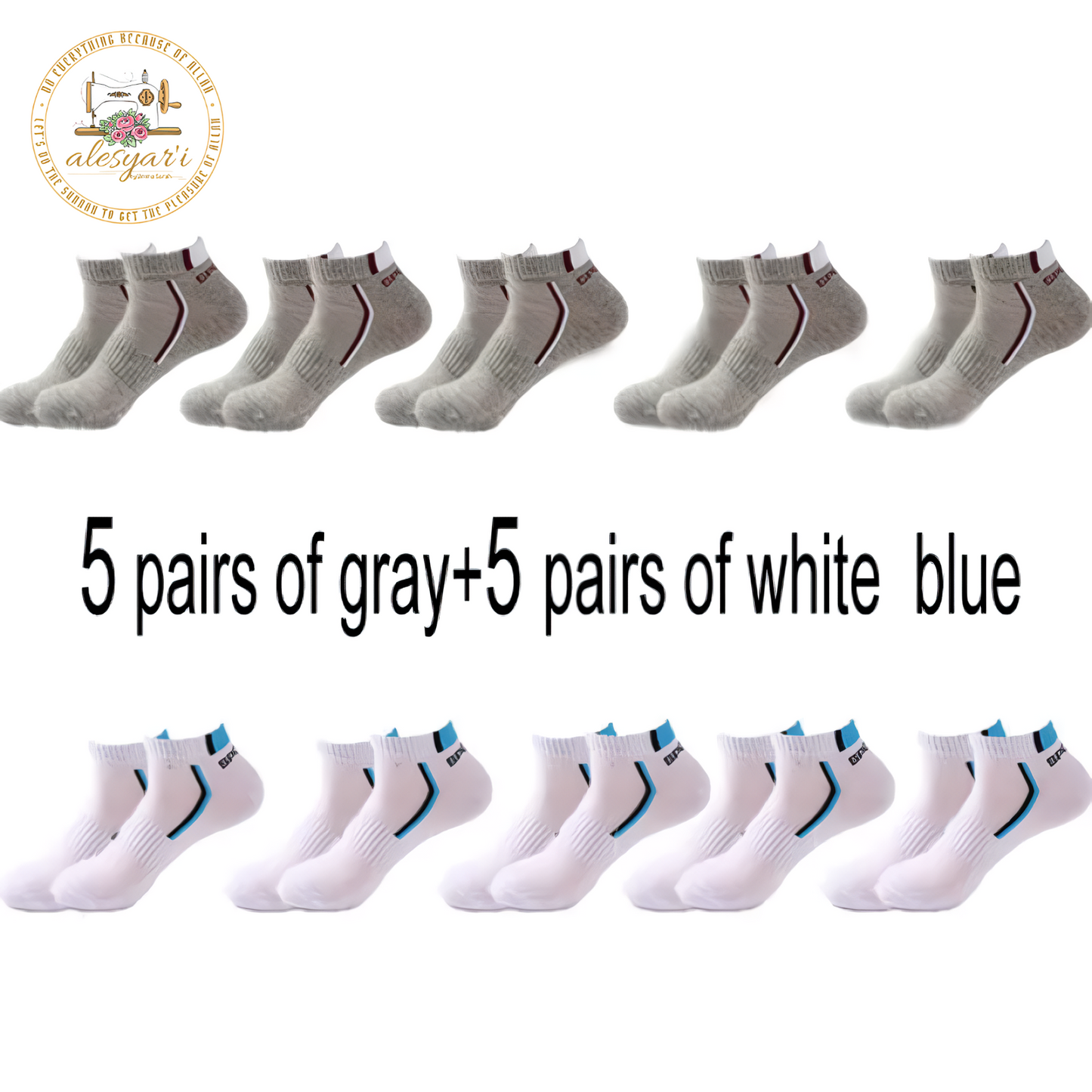 Alesyar'i I 10 Pairs of High-Quality Men's Ankle Socks: Breathable Cotton, Mesh Design, Casual Athletic Style for a Cool and Comfortable Summer