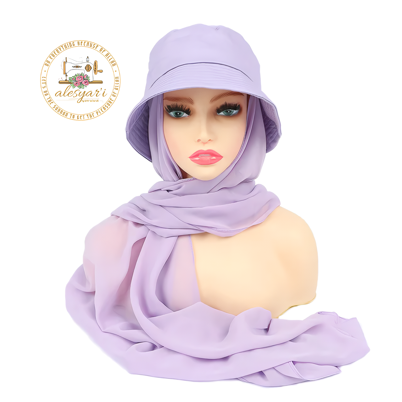 Alesyari Shop I Stylish Muslim Women's  Bucket Hat with Chiffon Hijab Ready-to-Wear Instant Headscarf for Sports and Leisure