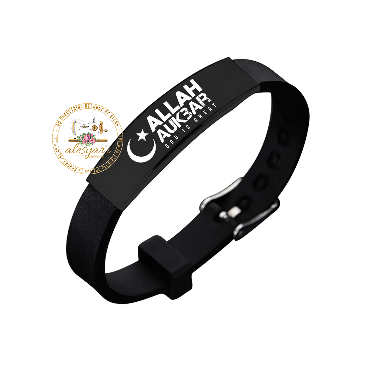 Alesyari Shop I Stylish Adjustable Black Stainless Steel Bracelet: Muslim Allah Shahada Silicone Wristband – Unique Islam Jewelry