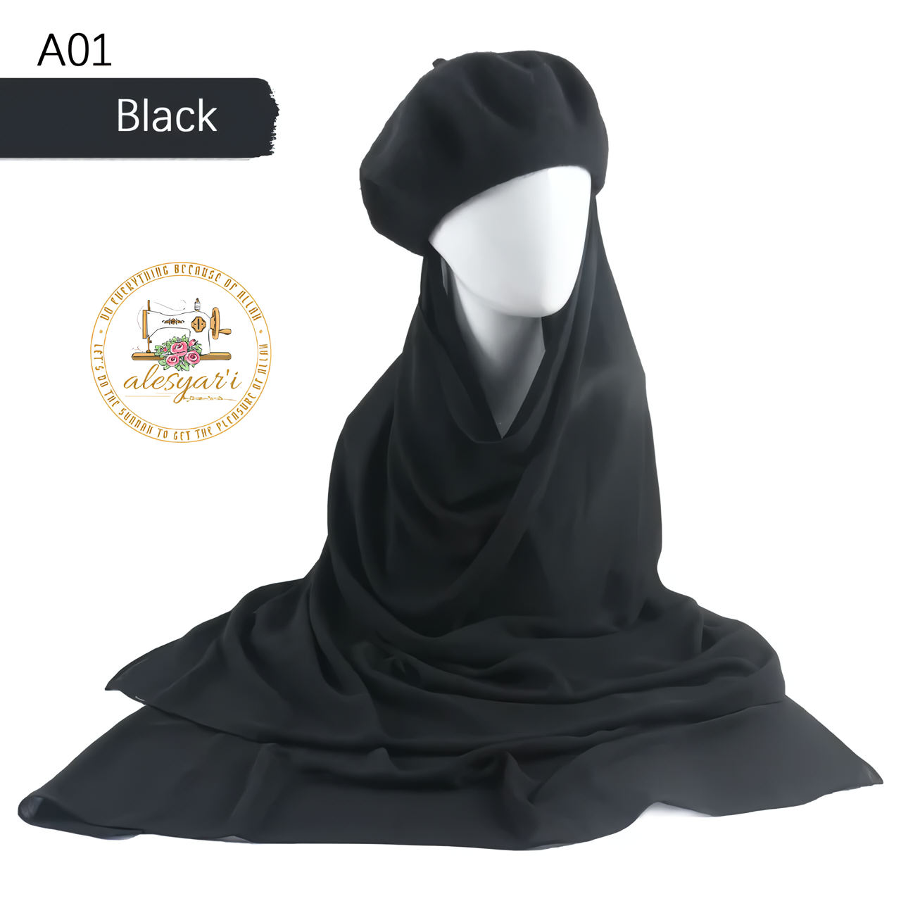 Alesyari Shop I Muslim Women's Instant Chiffon Hijab Paired with Baret Hats – Elevate Your Style with Baret Flat Hat and Graceful Chiffon Hijab