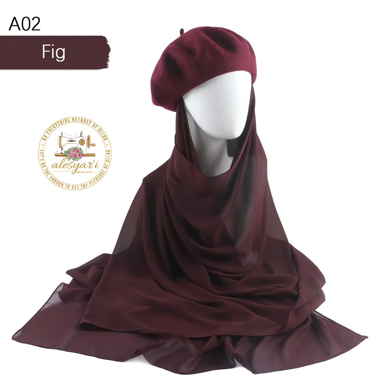 Alesyari Shop I Muslim Women's Instant Chiffon Hijab Paired with Baret Hats – Elevate Your Style with Baret Flat Hat and Graceful Chiffon Hijab