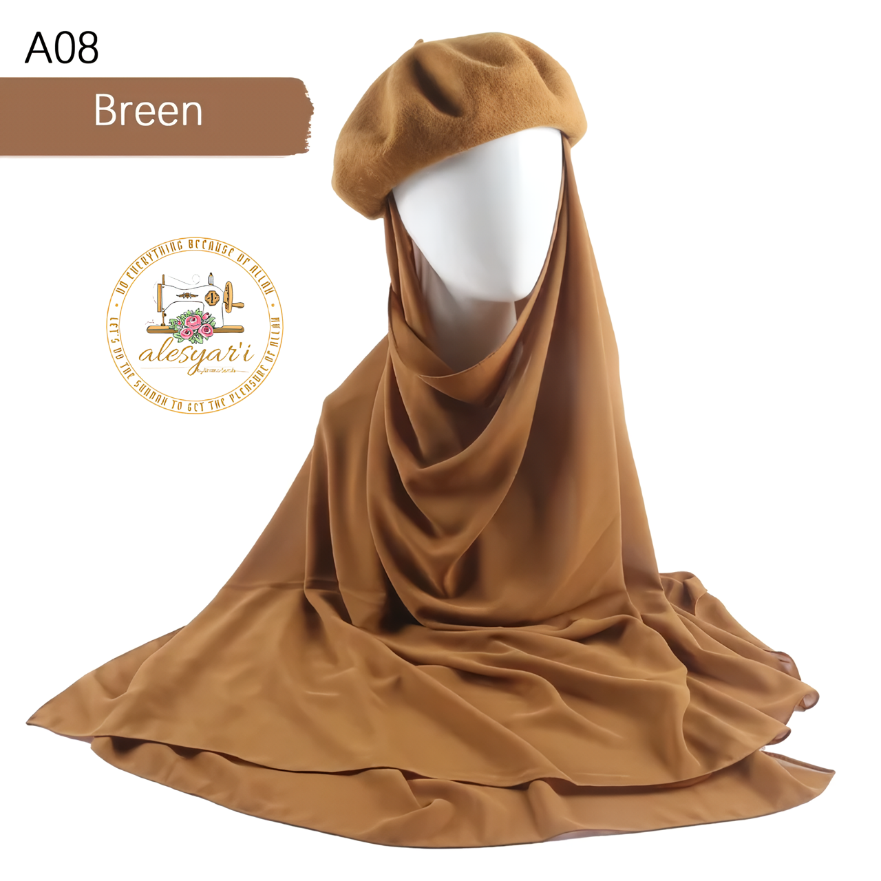 Alesyari Shop I Muslim Women's Instant Chiffon Hijab Paired with Baret Hats – Elevate Your Style with Baret Flat Hat and Graceful Chiffon Hijab