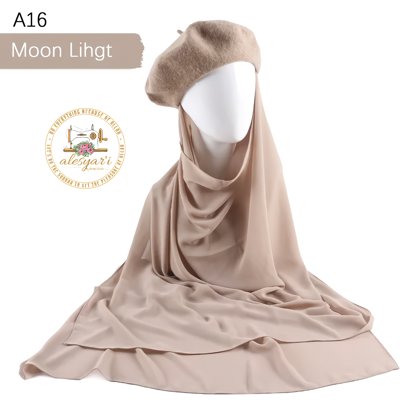 Alesyari Shop I Muslim Women's Instant Chiffon Hijab Paired with Baret Hats – Elevate Your Style with Baret Flat Hat and Graceful Chiffon Hijab