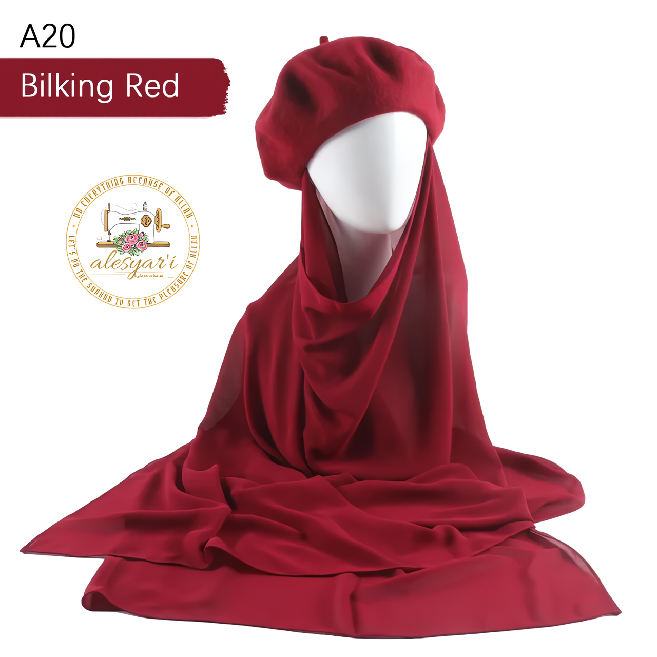 Alesyari Shop I Muslim Women's Instant Chiffon Hijab Paired with Baret Hats – Elevate Your Style with Baret Flat Hat and Graceful Chiffon Hijab