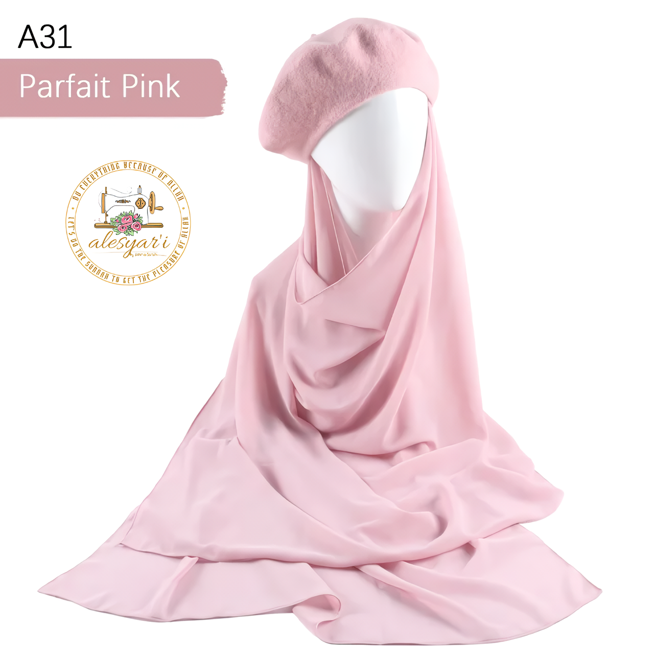 Alesyari Shop I Muslim Women's Instant Chiffon Hijab Paired with Baret Hats – Elevate Your Style with Baret Flat Hat and Graceful Chiffon Hijab