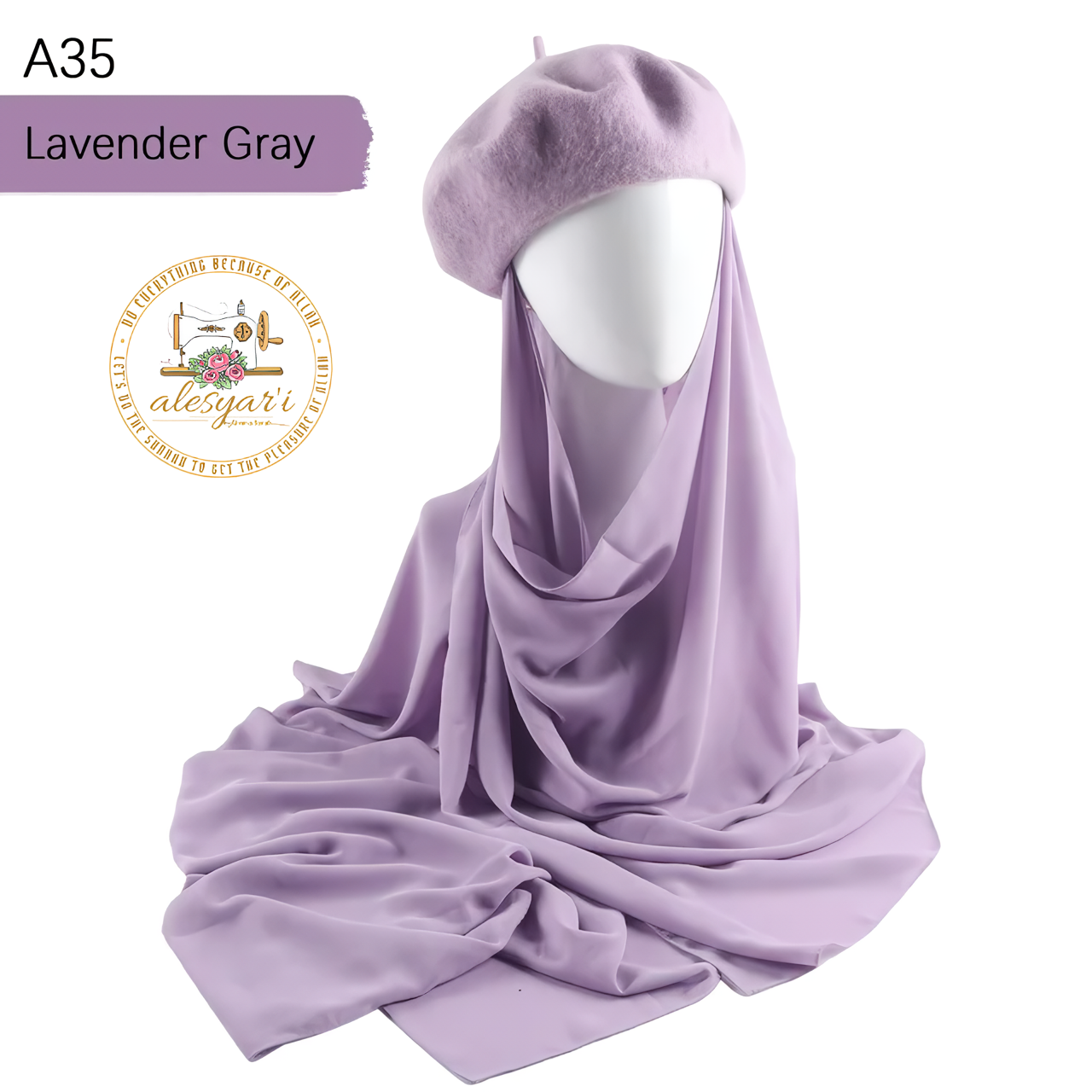 Alesyari Shop I Muslim Women's Instant Chiffon Hijab Paired with Baret Hats – Elevate Your Style with Baret Flat Hat and Graceful Chiffon Hijab