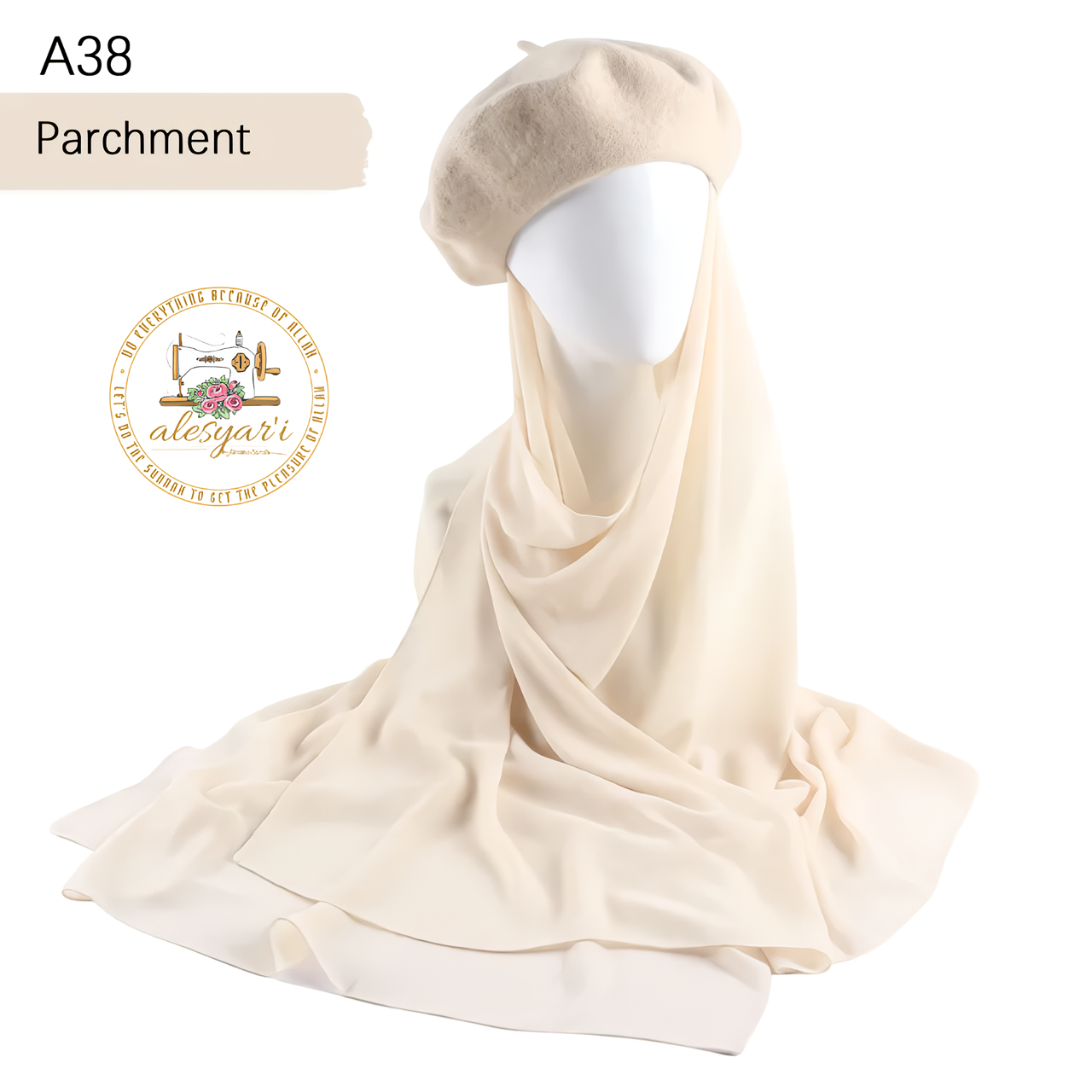 Alesyari Shop I Muslim Women's Instant Chiffon Hijab Paired with Baret Hats – Elevate Your Style with Baret Flat Hat and Graceful Chiffon Hijab