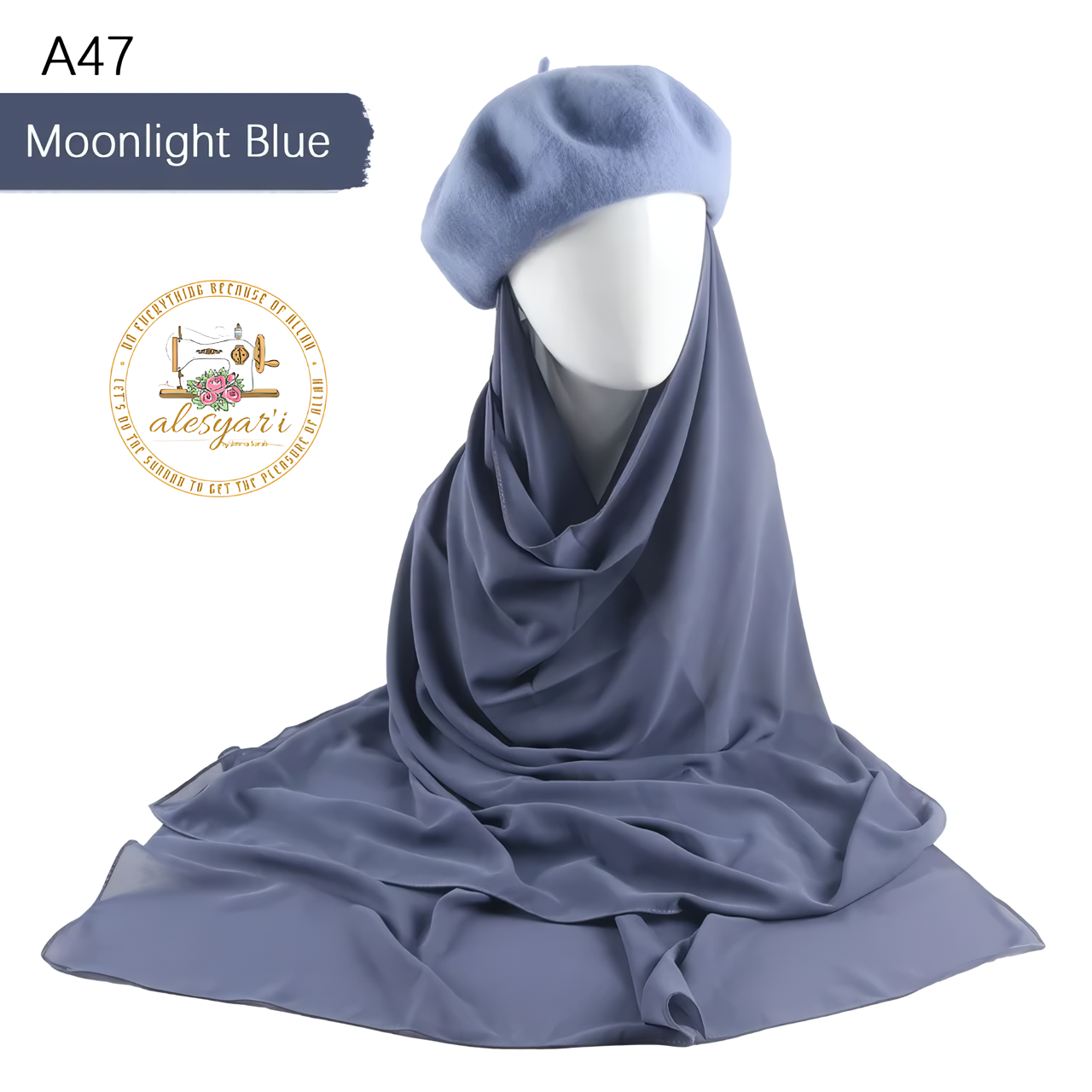 Alesyari Shop I Muslim Women's Instant Chiffon Hijab Paired with Baret Hats – Elevate Your Style with Baret Flat Hat and Graceful Chiffon Hijab