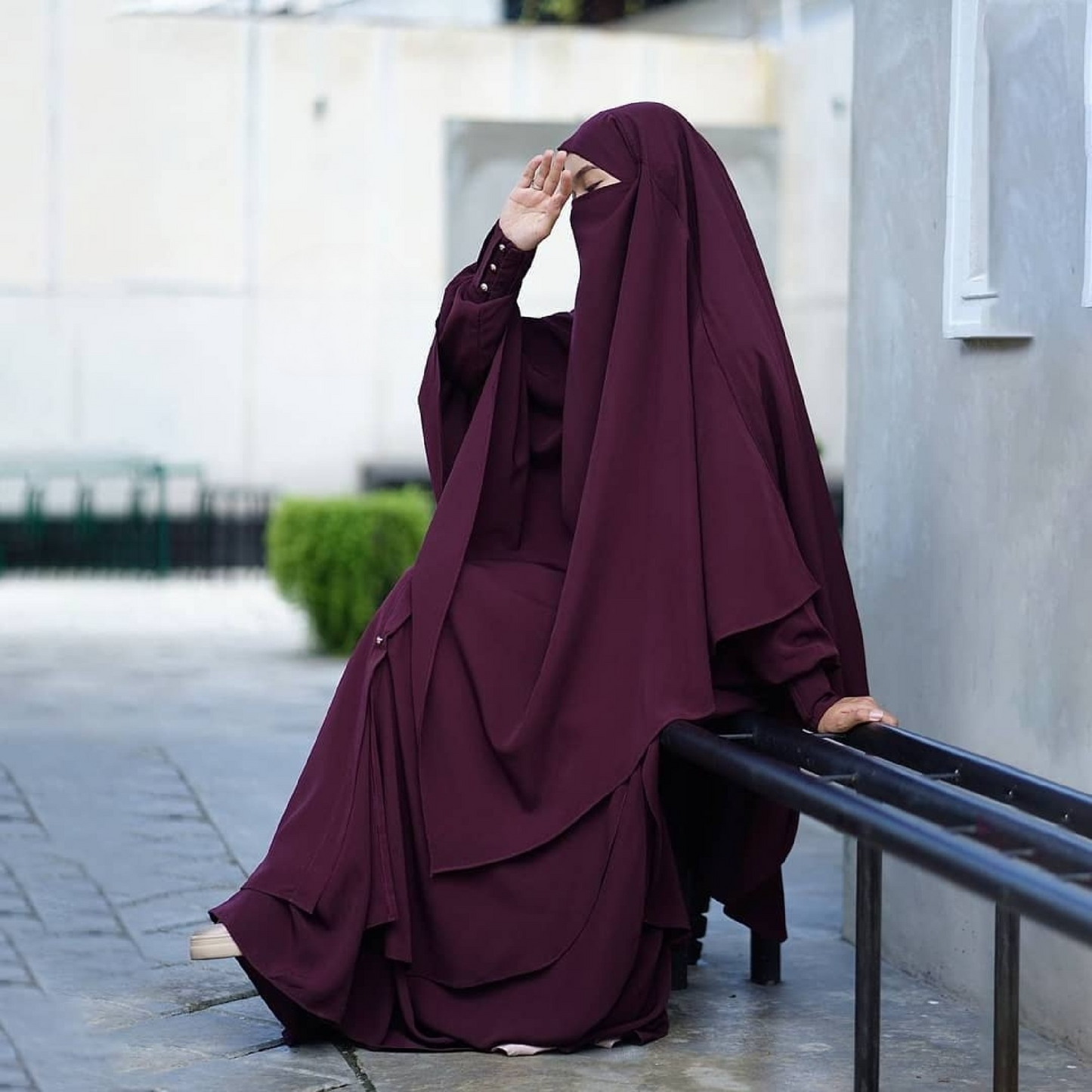 Raada French Khimar or Non Pad Abaya Semi Tunic in Maroon Color